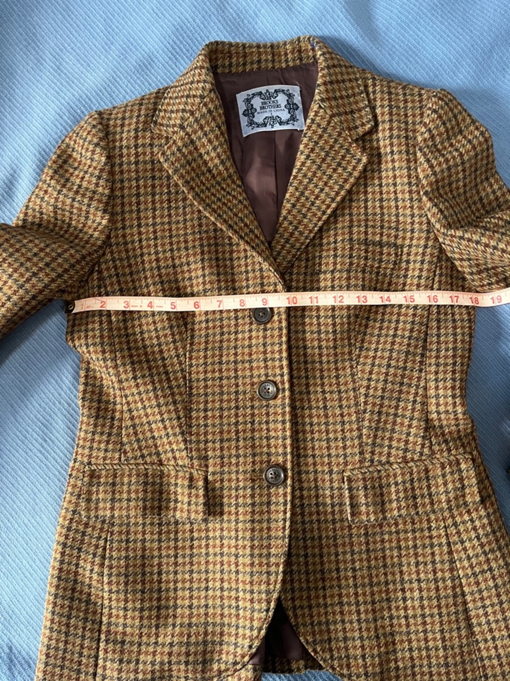 Brooks Brothers Brown Wool Houndstooth Blazer With Elbow Patches - Picture 11 of 15